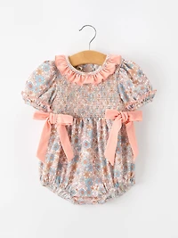 Orange Floral Baby Smocked Romper