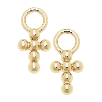 Gold beaded Cross Huggie Charm