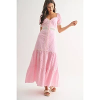 Pink Lace-Trimmed Maxi Dress