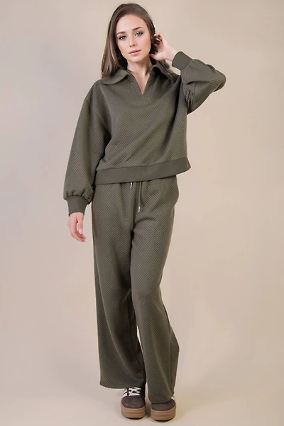 Green Textured Casual Comfy Set