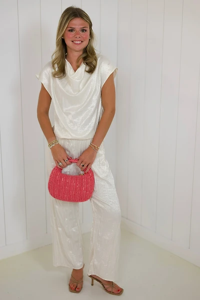 Cream Cowl Neck Satin Top