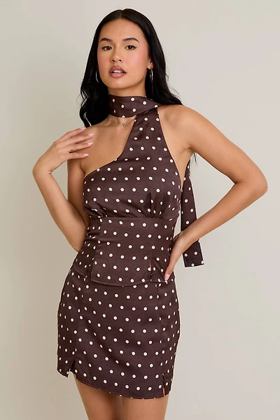 Halter Neckline Polka Dot Top & Low Rise Skirt