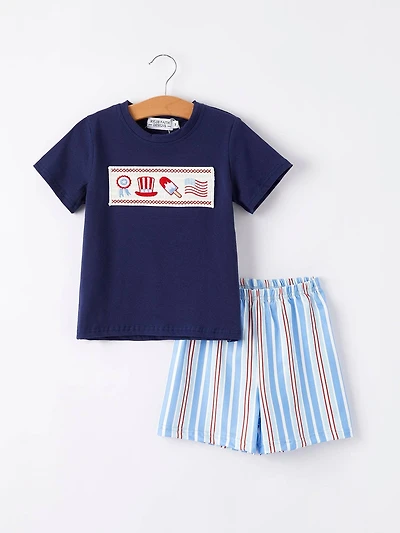 Flag Medal Ice Cream Smock Embroidery Boys Short Sleeved Shorts