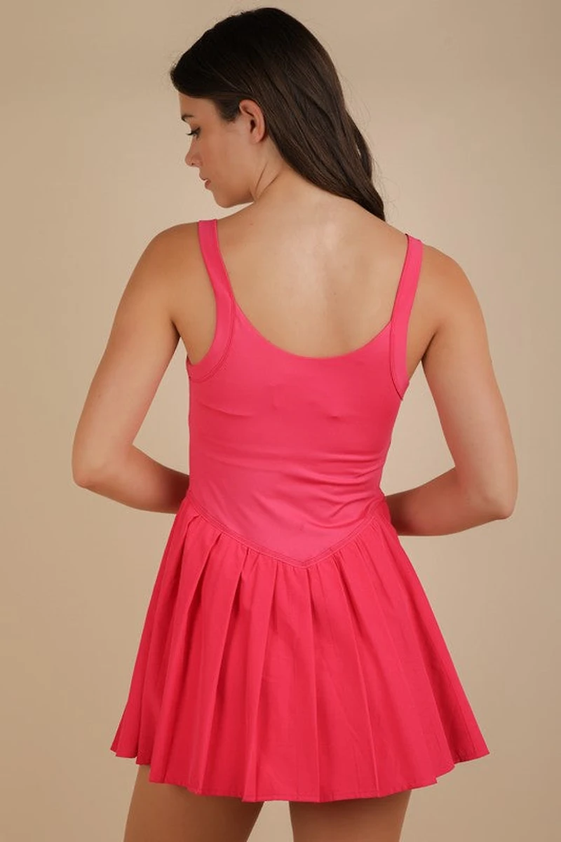 Pink Pleated Skirt Activewear Dress W/ Under Shorts