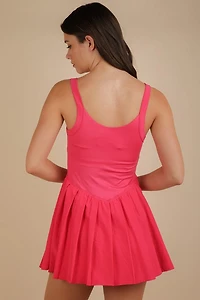 Pink Pleated Skirt Activewear Dress W/ Under Shorts