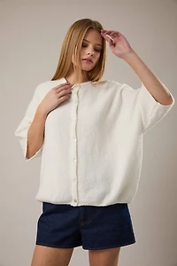 White Short Sleeve Sweater Cardigan