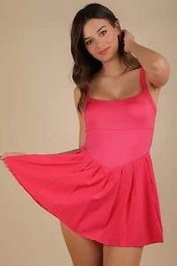 Pink Pleated Skirt Activewear Dress W/ Under Shorts