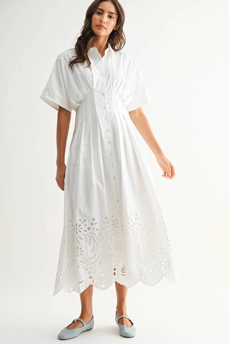 Embroidered Eyelet Midi Dress