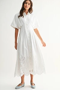 Embroidered Eyelet Midi Dress