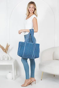Blue Checkered Quilted Tote Bag