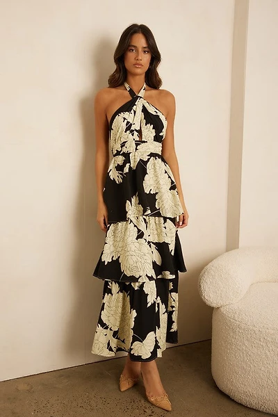 Cross Front Floral Maxi Dress