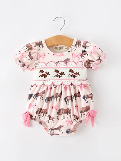 Western Horse Smocked Bow Ruffle Romper