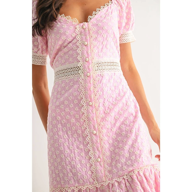 Pink Lace-Trimmed Maxi Dress
