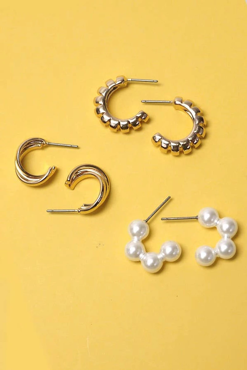 TWISTED HOOP PEARL EAR HUGGIE TRIO