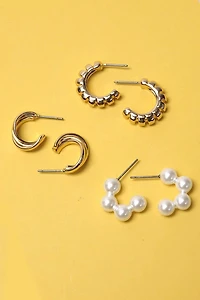TWISTED HOOP PEARL EAR HUGGIE TRIO