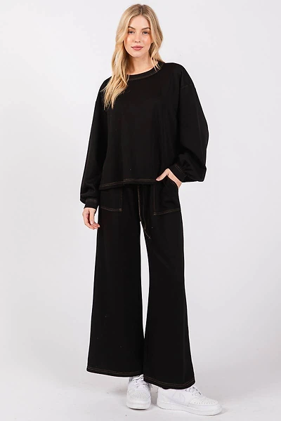 Black Scuba Top & Pants Set