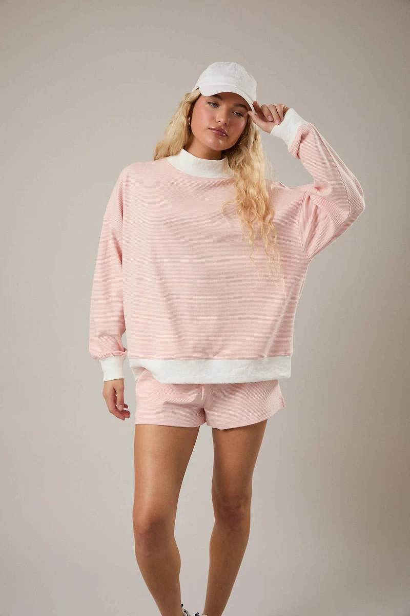 Light Pink Striped Mock Neck