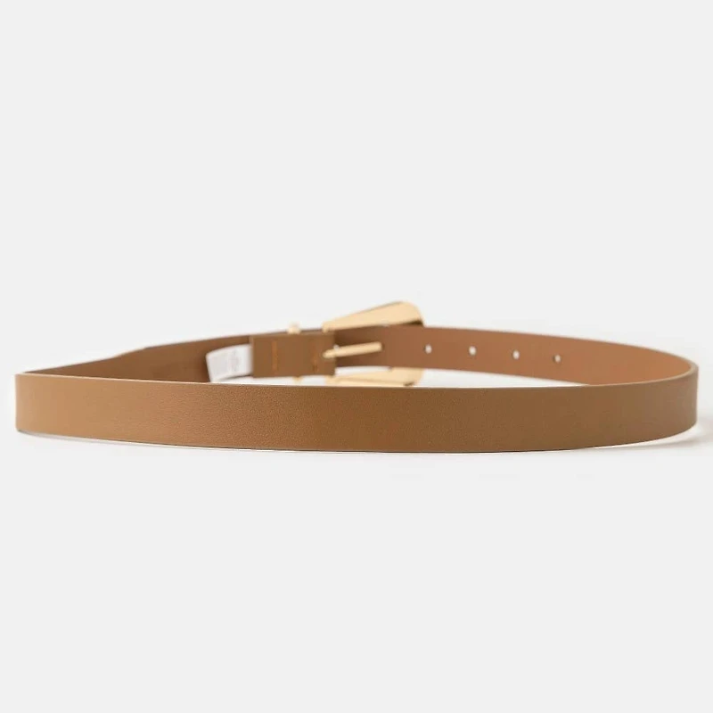 Brown & Gold Bulky Buckle Leather Belt