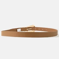 Brown & Gold Bulky Buckle Leather Belt