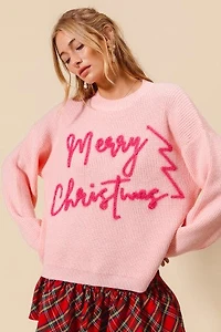 Pink Merry Christmas Tinsel Sweater