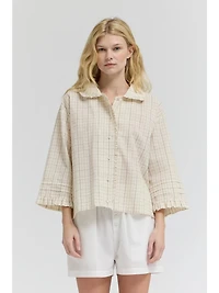 Beige Plaid Ruffle Top