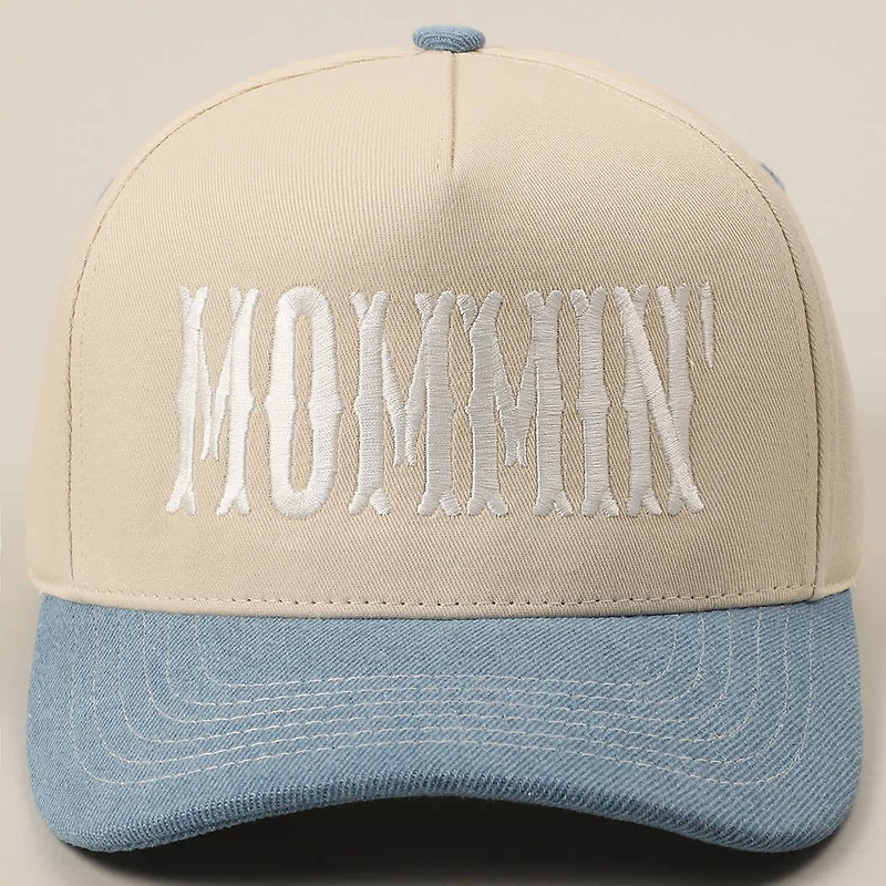 Light Denim MOMMIN' Letter Embroidery Two-Tone Trucker Hat