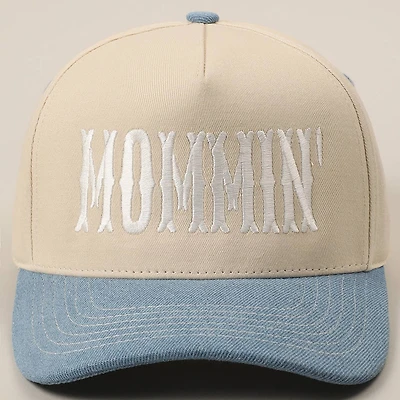 Light Denim MOMMIN' Letter Embroidery Two-Tone Trucker Hat