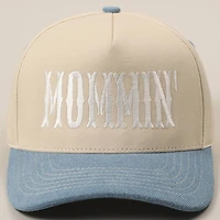 Light Denim MOMMIN' Letter Embroidery Two-Tone Trucker Hat