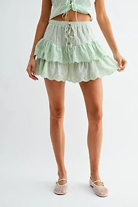 Green Eyelet Top and Skirt Set