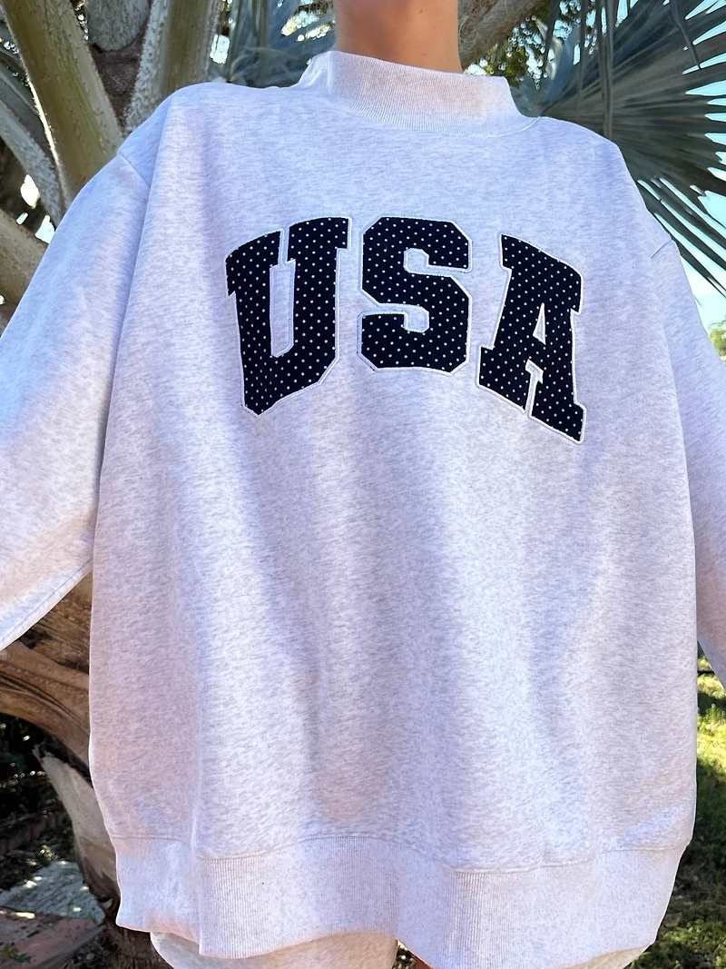 Gray Navy Blue Polka Dot USA Mockneck