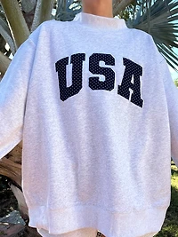 Gray Navy Blue Polka Dot USA Mockneck