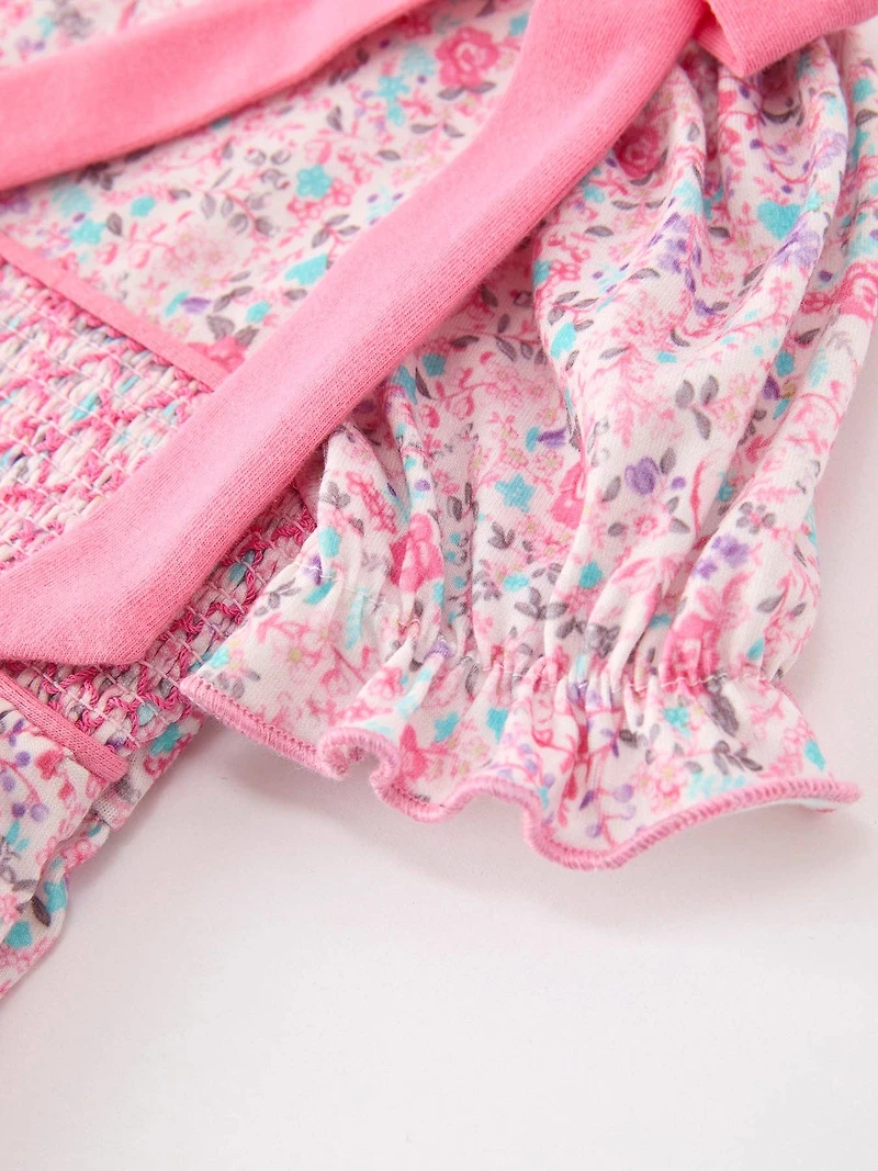 Pink Bow Smocked Floral Baby Bubble