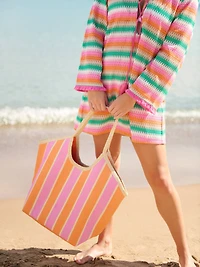 Pink & Orange Striped Tote