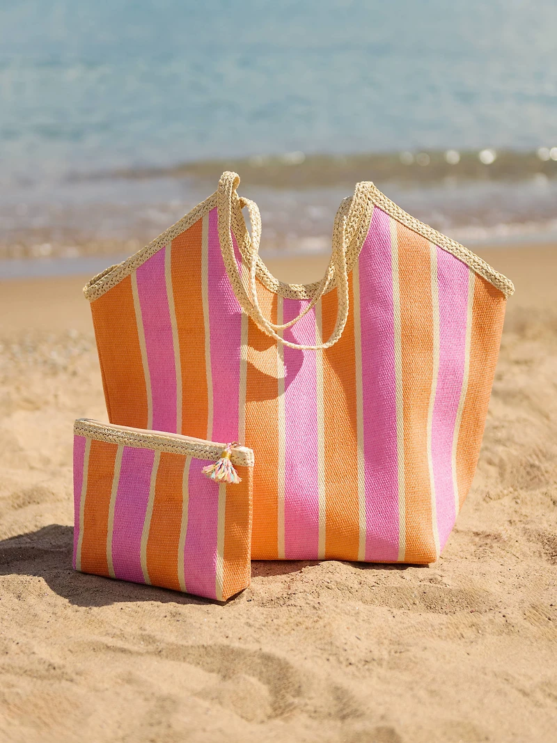 Pink & Orange Striped Tote