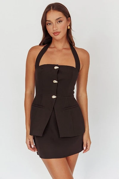 Black Halter Top And Skirt Set