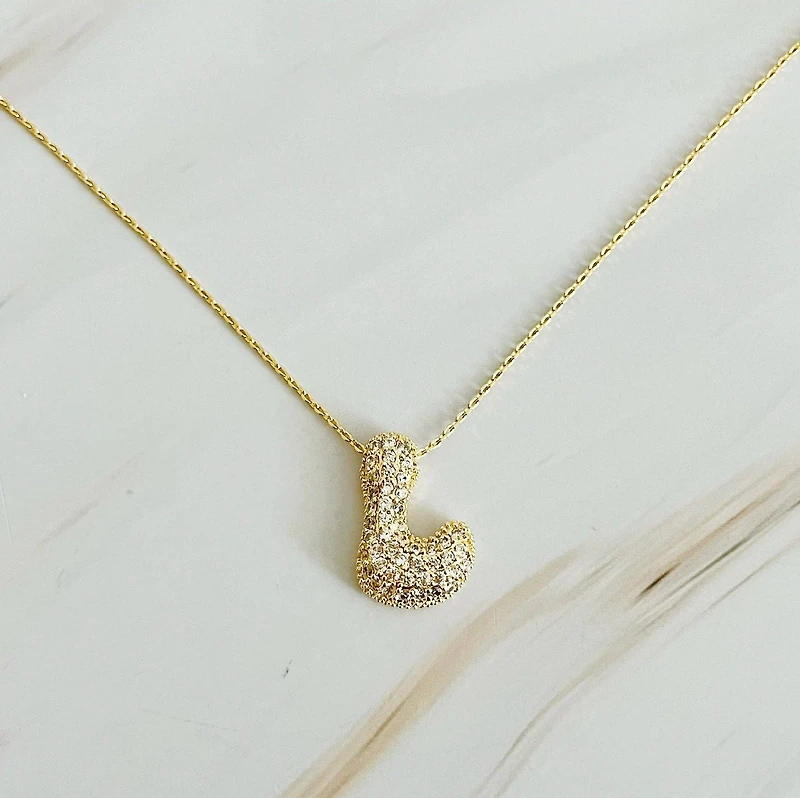 Crystal Bubble Initial Necklace: T