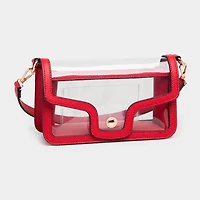 Solid Faux Leather Transparent Rectangle Shoulder Bag: Tan