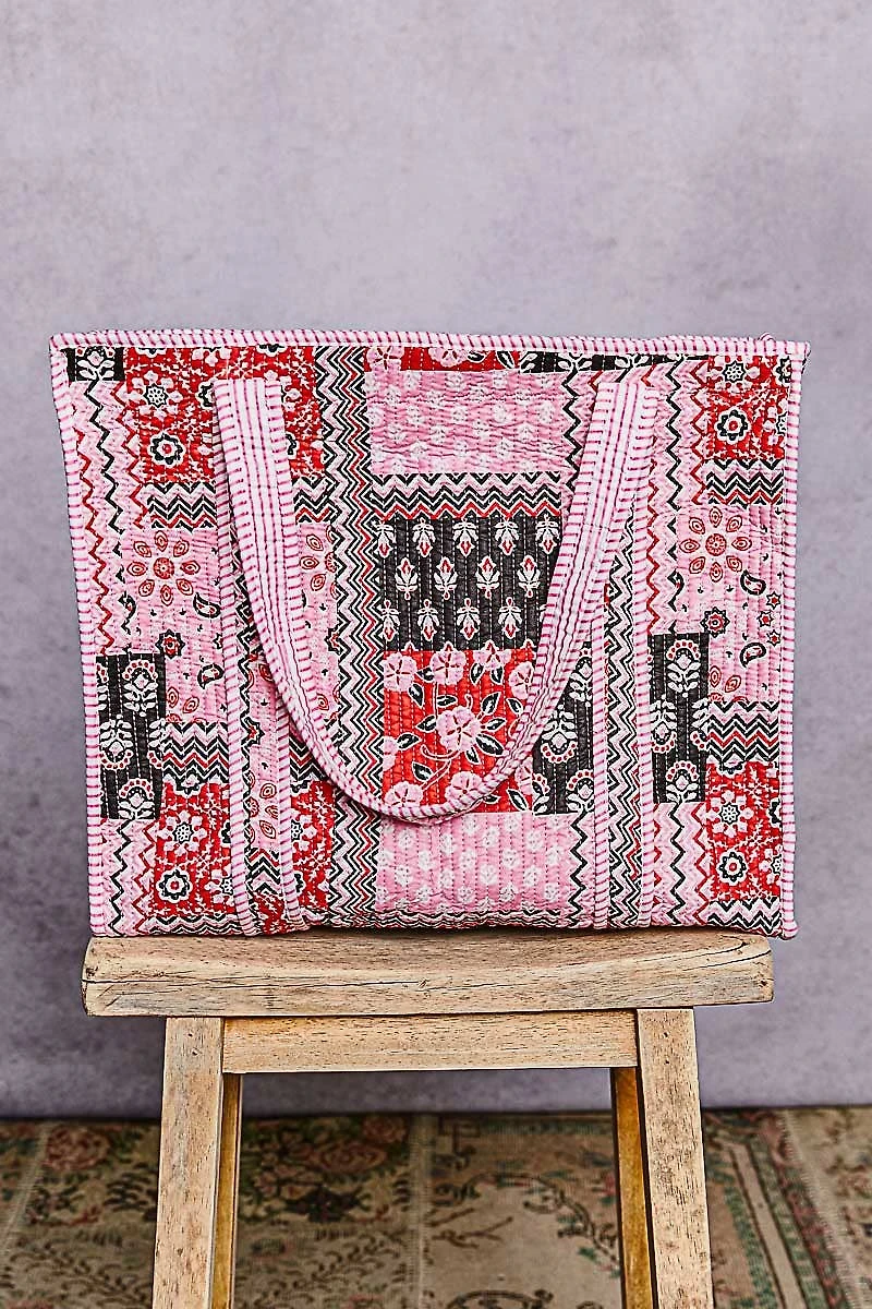 Pink Quilted Bohemian Tote Bag