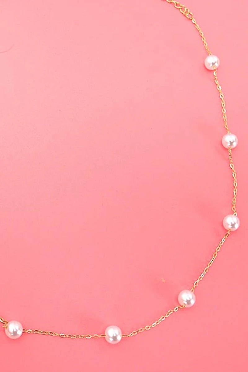 TITANIUM STEEL PEARL STATION NECKLACE