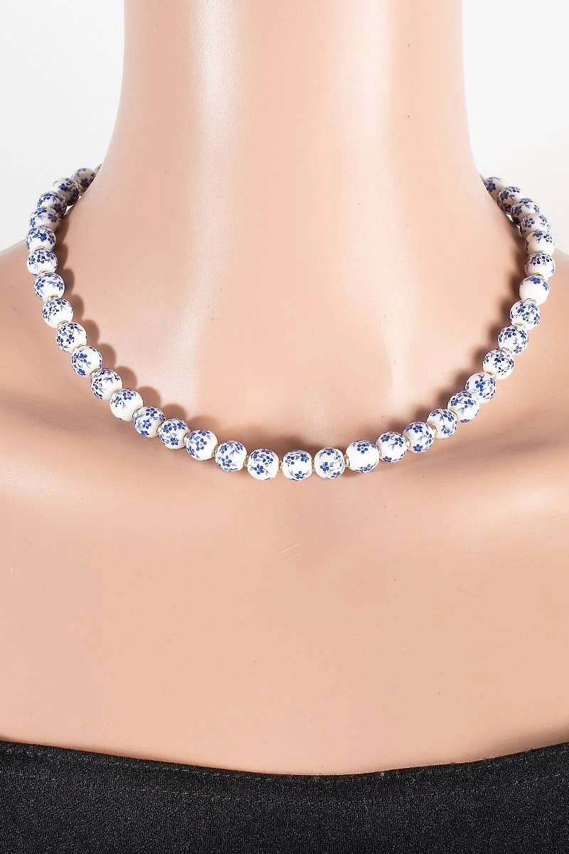 Floral Ceramic Beaded Chain Necklace