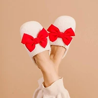 Red Bow Fuzzy Slippers
