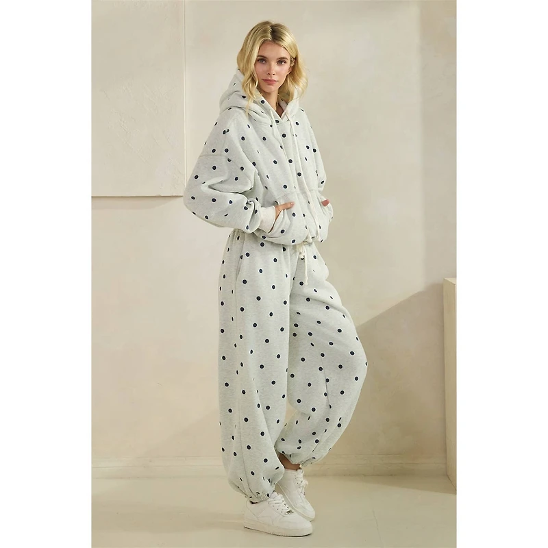 Printed Bubble Hem Knit Hoodie