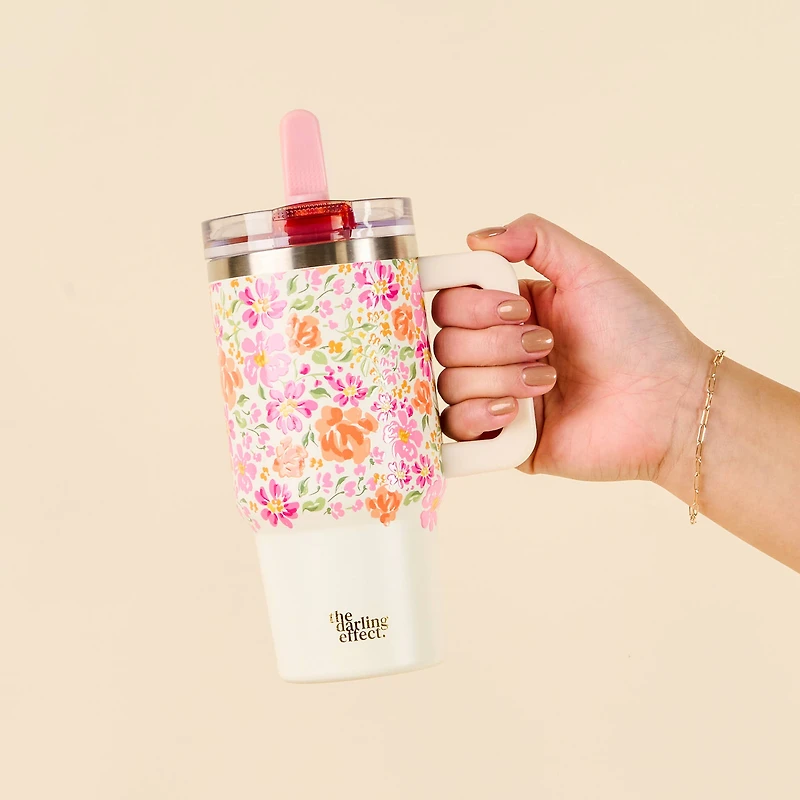 Pink Floral Flip Straw Tumbler