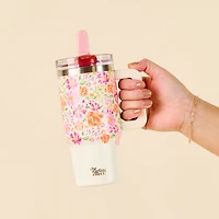 Pink Floral Flip Straw Tumbler