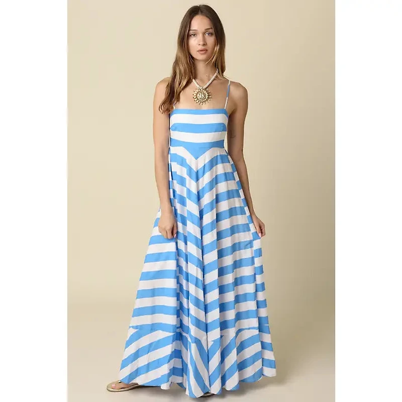 Blue & White Striped Maxi Dress