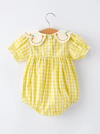 Yellow Gingham Baby Girl Romper