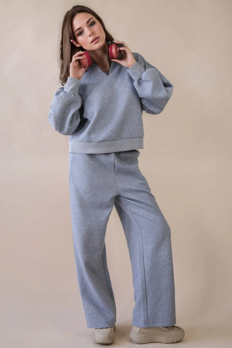 Gray Textured Casual Comfy Set