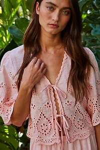 Woven Embroidered V-Neck Top
