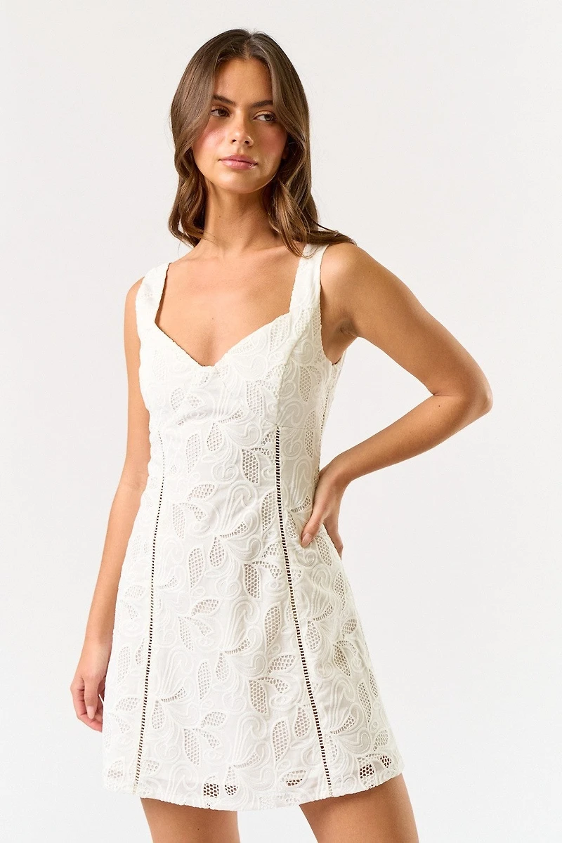 White Floral Embroidered Mini Dress