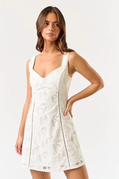 White Floral Embroidered Mini Dress